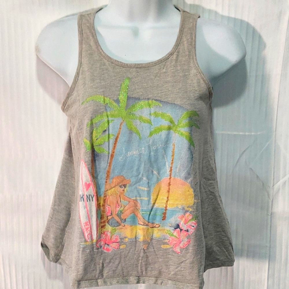 3/$5 Medium DKNY Heather Gray Flowy Crop Tank Top